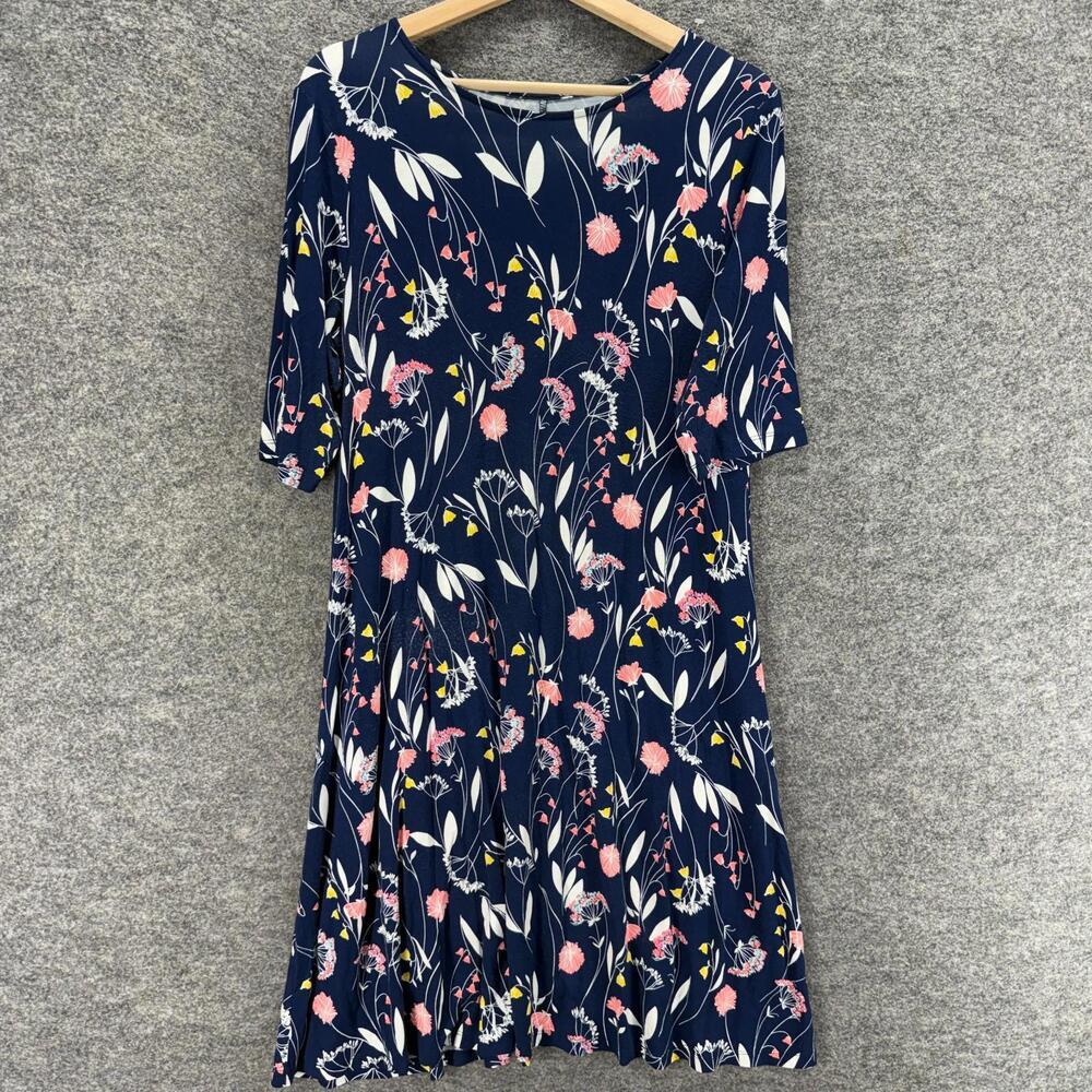 St. John's Bay Dress Women LT Tall Blue Floral Shift Midi 3/4 Sleeve Rayon